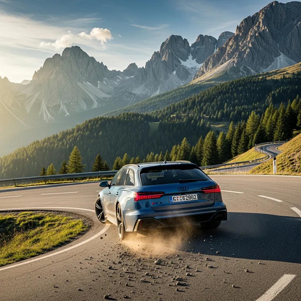 Audi vehicle demonstrating Quattro AWD system on a mountain road