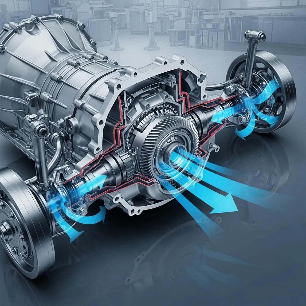 Illustration of power distribution in Audi Quattro AWD system components