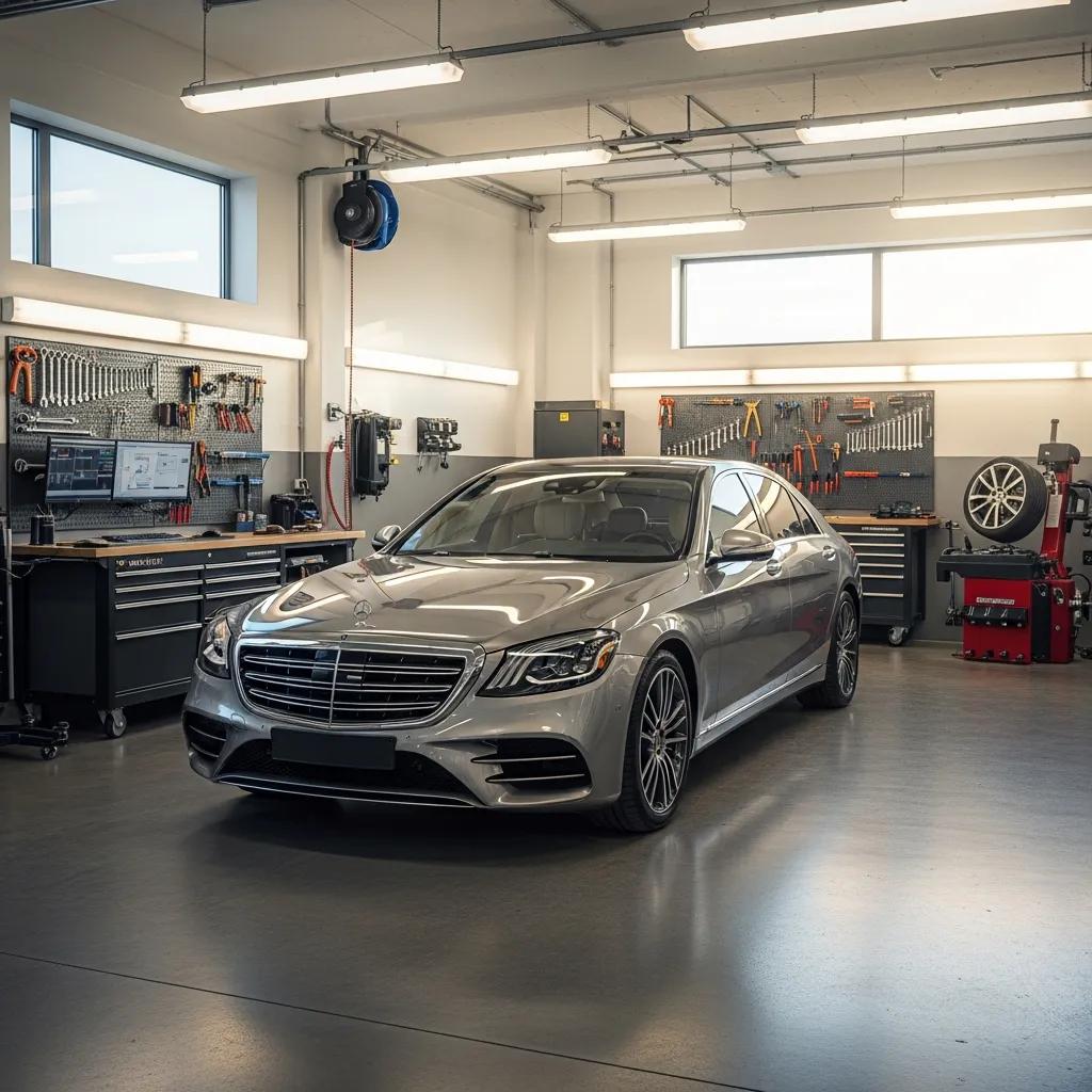 Mercedes‑Benz in a service bay, focused on maintenance and care