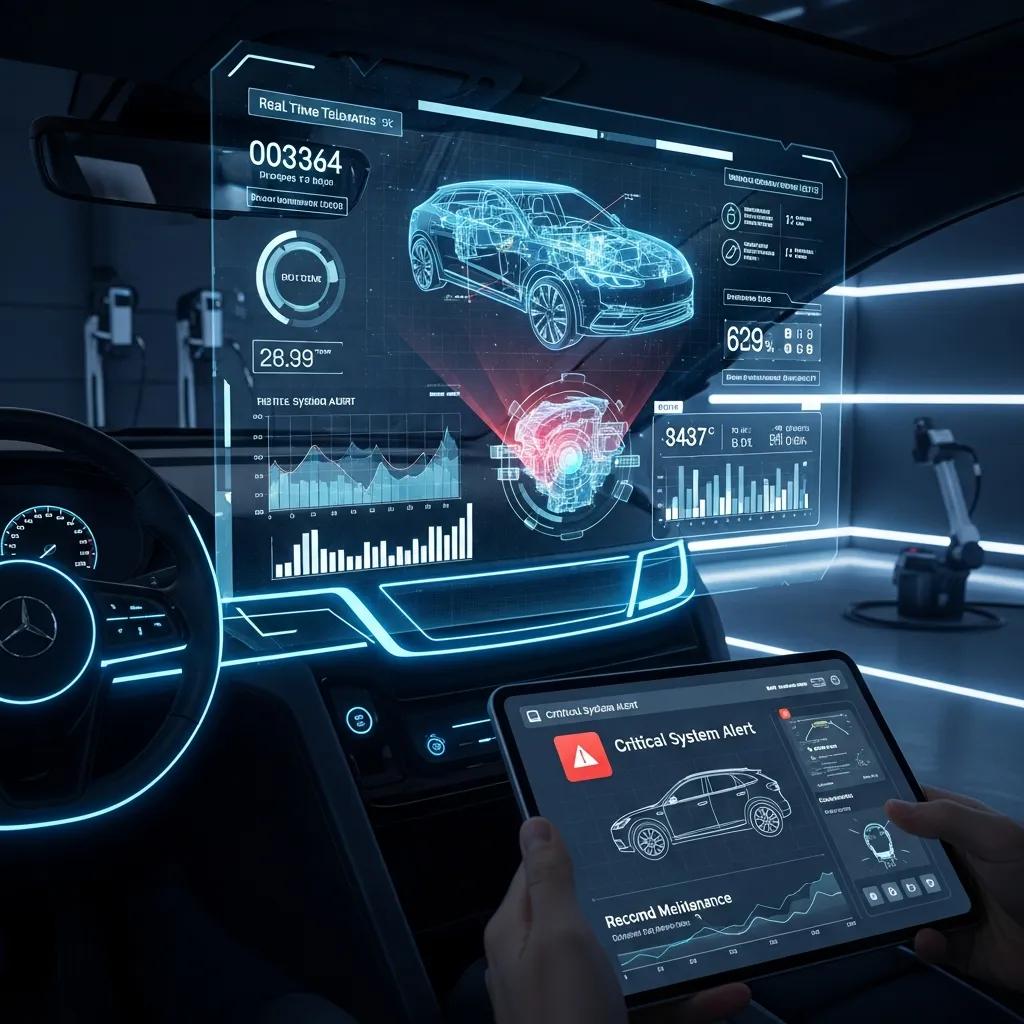 Futuristic remote diagnostics technology in automotive maintenance, illustrating emerging trends in the industry