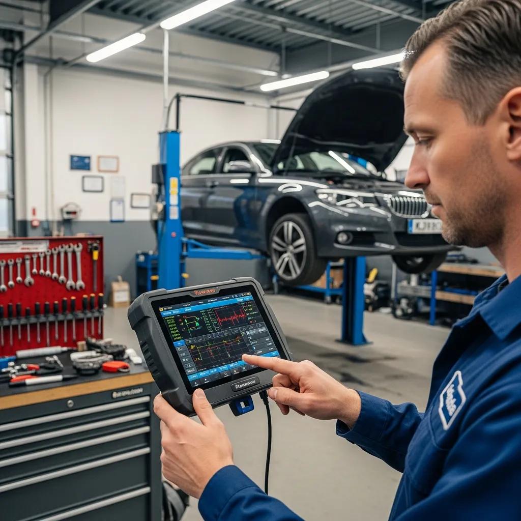 Modern automotive diagnostic tool in use, highlighting advanced vehicle troubleshooting techniques