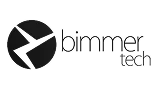 BimmerTech logo featuring a stylized circular icon with angular white lines on the left and the words bimmer tech in modern, lowercase black font on the right.